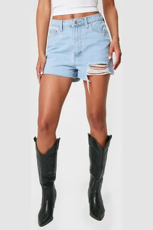 PRETTYLITTLETHING Ripped Denim Mom Shorts