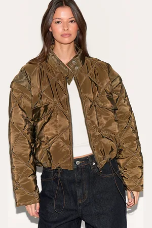 PRETTYLITTLETHING Khaki Cropped Quilted Jacket