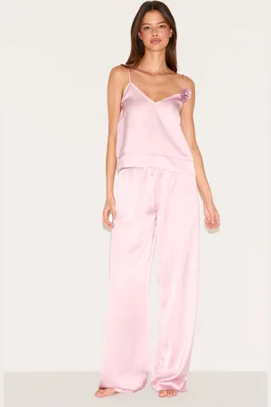 PRETTYLITTLETHING Satin Flower Trim Cami Long Pj Set