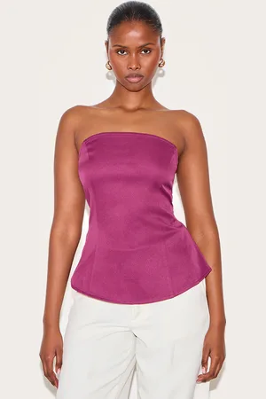 PRETTYLITTLETHING Wine Peplum Bandeau