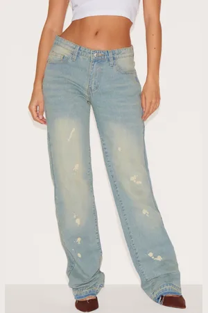 PRETTYLITTLETHING Faded Splattered Effect Straight Leg Jeans