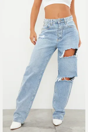 PRETTYLITTLETHING Open Knee Boyfriend Jeans