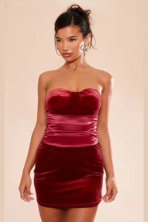 PRETTYLITTLETHING Velvet Satin Detail Bandeau Shift Dress