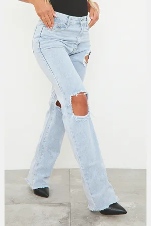 PRETTYLITTLETHING Ripped High Waist Straight Leg Jeans