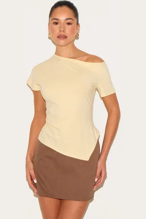 PRETTYLITTLETHING Cotton Off Shoulder Drape Longline Top
