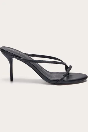 PRETTYLITTLETHING Pu Round Toe Thong High Stiletto Heeled Mules