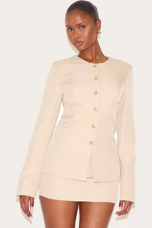 PRETTYLITTLETHING Gold Trim Cinched Waist Blazer