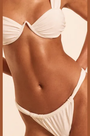 PRETTYLITTLETHING Cream Ruched Tanga Bikini Bottoms