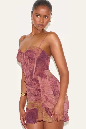 PRETTYLITTLETHING Floral Print Corset Frill Hem Bodycon Dress