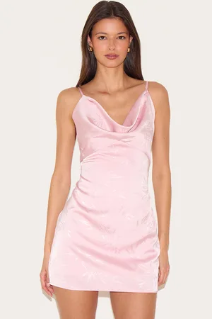 PRETTYLITTLETHING Satin Leaf Print Cowl Neck Mini Dress