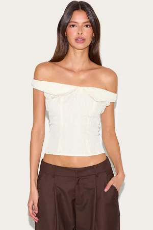 PRETTYLITTLETHING Peach Skin Bardot Long Top