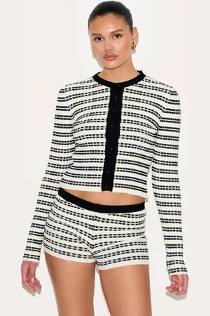 PRETTYLITTLETHING Monochrome Stripe Knitted Cardigan