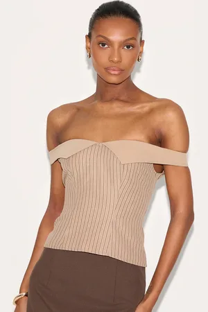 PRETTYLITTLETHING Peach Skin Striped Bardot Long Top