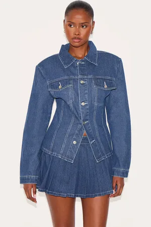 PRETTYLITTLETHING Shoulder Pad Cinch Waist Denim Trucker Jacket