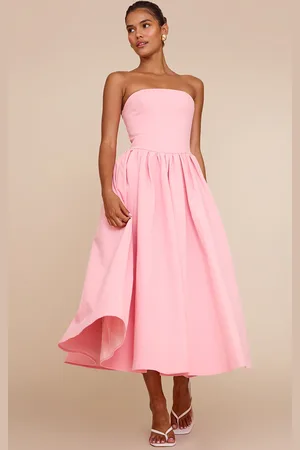 PRETTYLITTLETHING Candy Woven Bandeau Ruched Skater Midaxi Dress