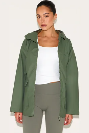 PRETTYLITTLETHING Khaki Rubberised Zip Up Jacket With Hood