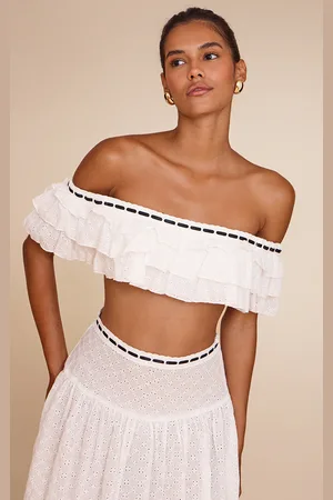 PRETTYLITTLETHING Broderie Frill Lace Bardot Top