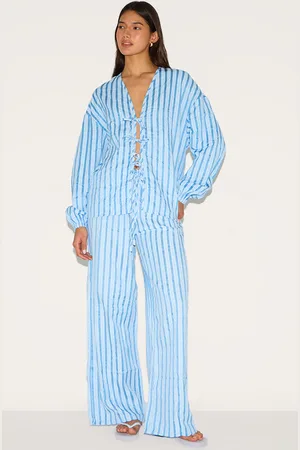 PRETTYLITTLETHING Striped Textured Tie Drawstring Wide Leg Trousers
