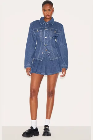 PRETTYLITTLETHING Contrast Stitch Pleated Denim Mini Skirt