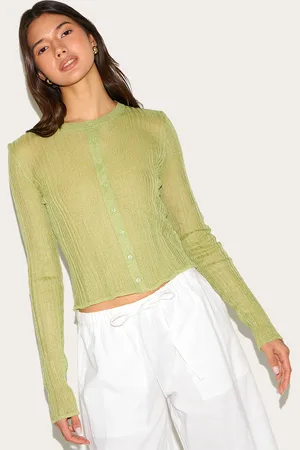 PRETTYLITTLETHING Olive Sheer Knit Cardigan