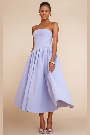 PRETTYLITTLETHING Cornflower Blue Woven Bandeau Ruched Skater Midaxi Dress