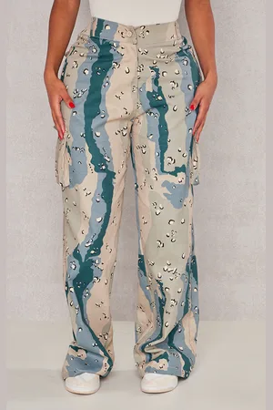 PRETTYLITTLETHING Shape Dark Camo Print Pocket Detail Wide Leg Cargo Trousers