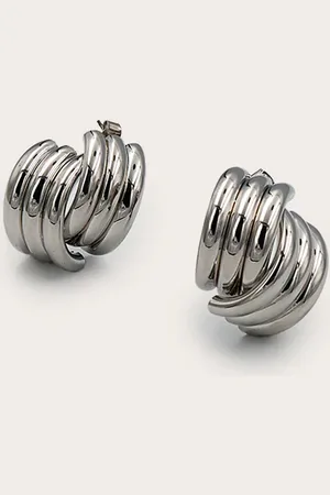 PRETTYLITTLETHING Silver Ribbed Curved Statement Stud Earrings