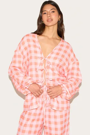 PRETTYLITTLETHING Checked Cheesecloth Tie Front Long Sleeve Shirt