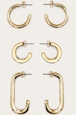 PRETTYLITTLETHING Gold Chunky Square Hoop Multi-pack Earrings