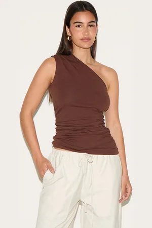 PRETTYLITTLETHING Asymmetric Ruched Sleeveless Long Top