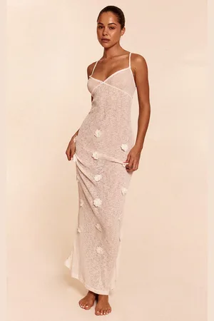 PRETTYLITTLETHING Flower Applique Knit Maxi Beach Dress