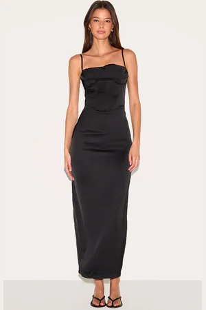 PRETTYLITTLETHING Strappy Satin Corset Drape Detail Midaxi Dress