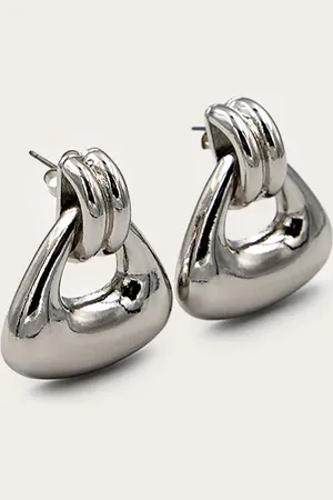 PRETTYLITTLETHING Silver Mini Triangle Door Knocker Earrings
