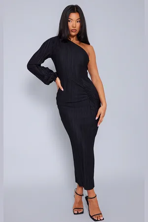 PRETTYLITTLETHING Plisse One Shoulder Ruched Midaxi Dress