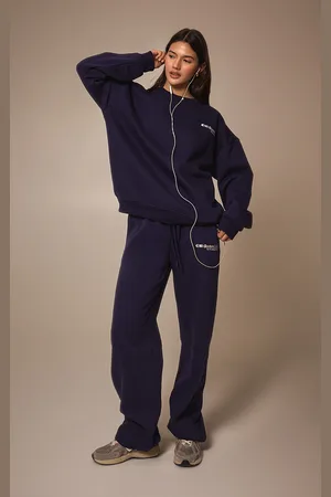 PRETTYLITTLETHING Navy Wide Leg Boston Usa Embroidered Joggers