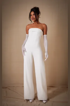 PRETTYLITTLETHING Premium Woven Bandeau Wide Leg Jumpsuit
