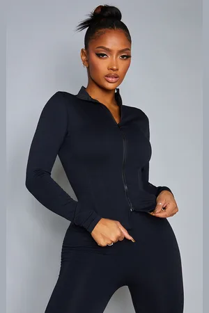 PRETTYLITTLETHING Shape Branded Double Zip Gym Top