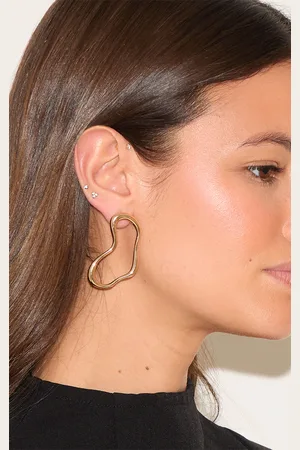PRETTYLITTLETHING Gold Oversized Slim Molten Earrings