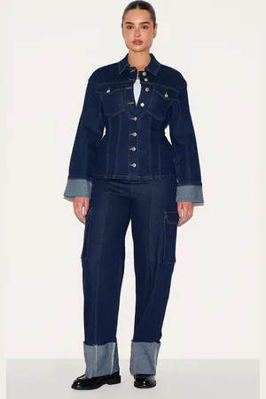 PRETTYLITTLETHING Shape Stretch Denim Highwaisted Turn Up Hem Cargo Jeans