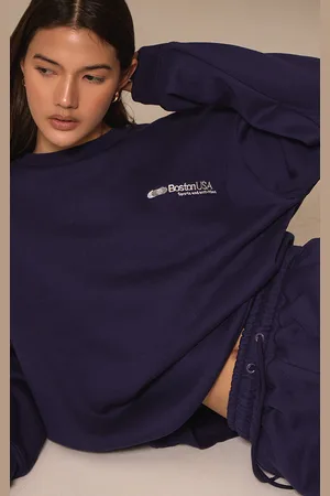 PRETTYLITTLETHING Navy Oversized Boston Usa Embroidered Sweatshirt