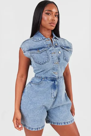 PRETTYLITTLETHING Shape Sleeveless Rigid Denim Playsuit