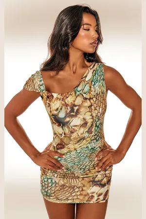 PRETTYLITTLETHING Abstract Snake Print Double Layer Slinky Twist Bodycon Dress