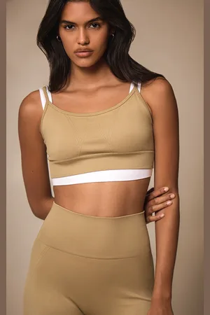 PRETTYLITTLETHING Olive Seamless Double Layered Sports Bra