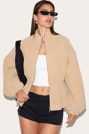 PRETTYLITTLETHING Stone Cinched Waist Suede Jacket