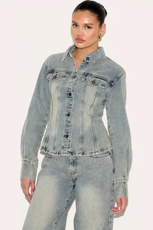 PRETTYLITTLETHING Long Sleeve Cinch Waist Denim Jacket