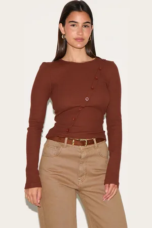 PRETTYLITTLETHING Waffle Asymmetric Button Up Long Sleeve Top