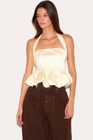 PRETTYLITTLETHING Halterneck Puff Ball Top