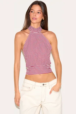 PRETTYLITTLETHING Striped Backless Halterneck Top