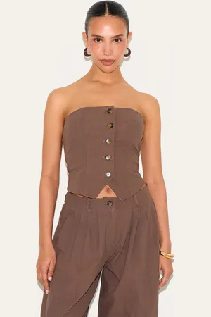 PRETTYLITTLETHING Petite Woven Bandeau Button Up Top