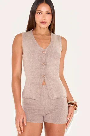 PRETTYLITTLETHING Tall Taupe Knitted Shorts